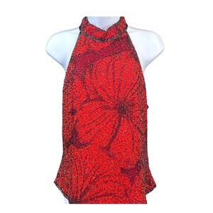Vintage Andretta Donatello Beaded Halter Top Glam Evening Red Floral Sparkle
